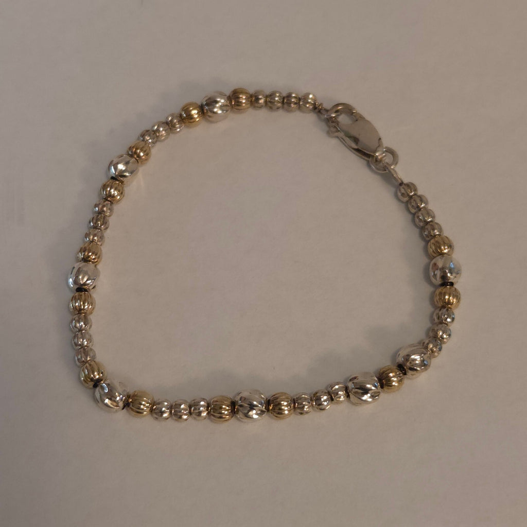 Sterling Silver and Gold 7 1/2" Beaded Bracelet