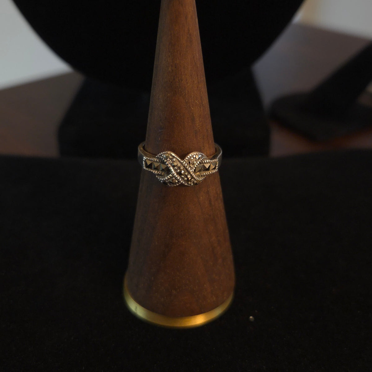 Vintage Size 7 Sterling and Marcasite Crossed Ring
