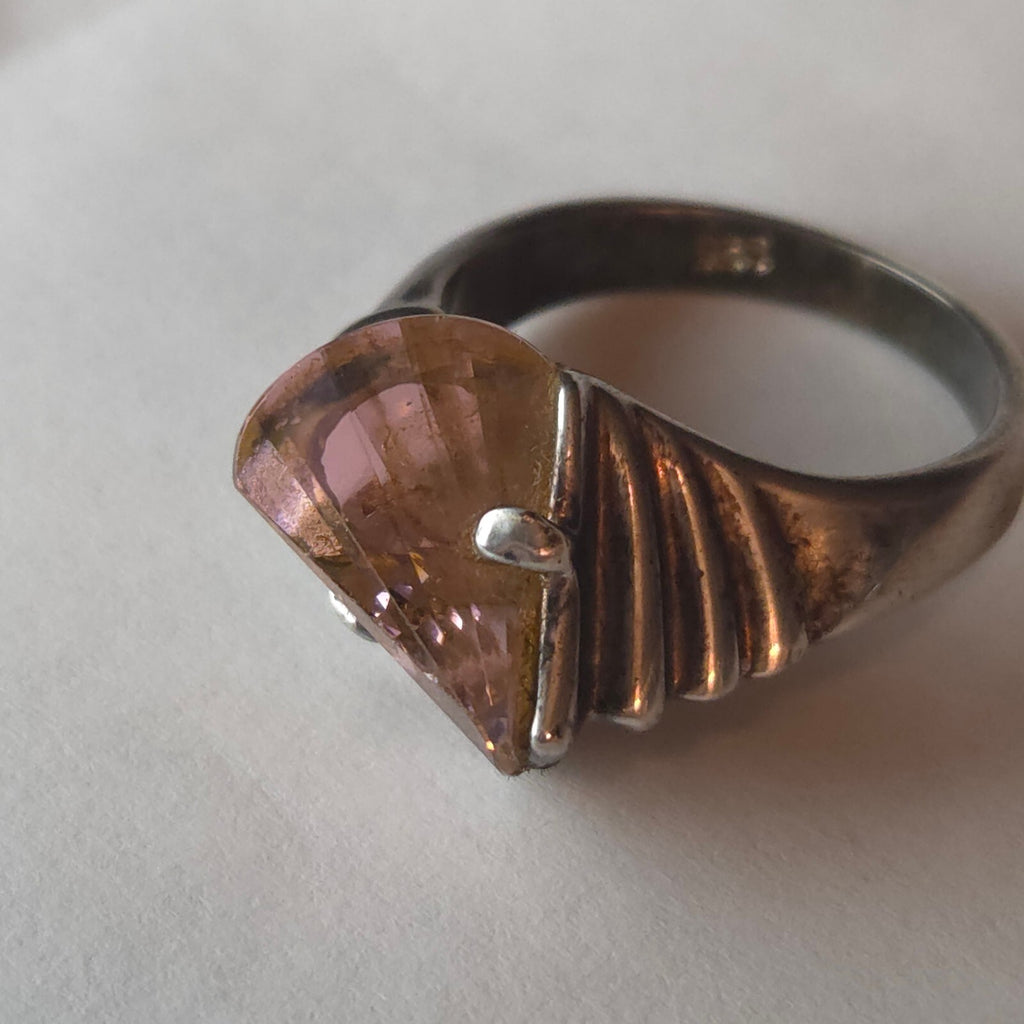Vintage Size 6 Sterling Silver Pink Tourmaline Unique Ring