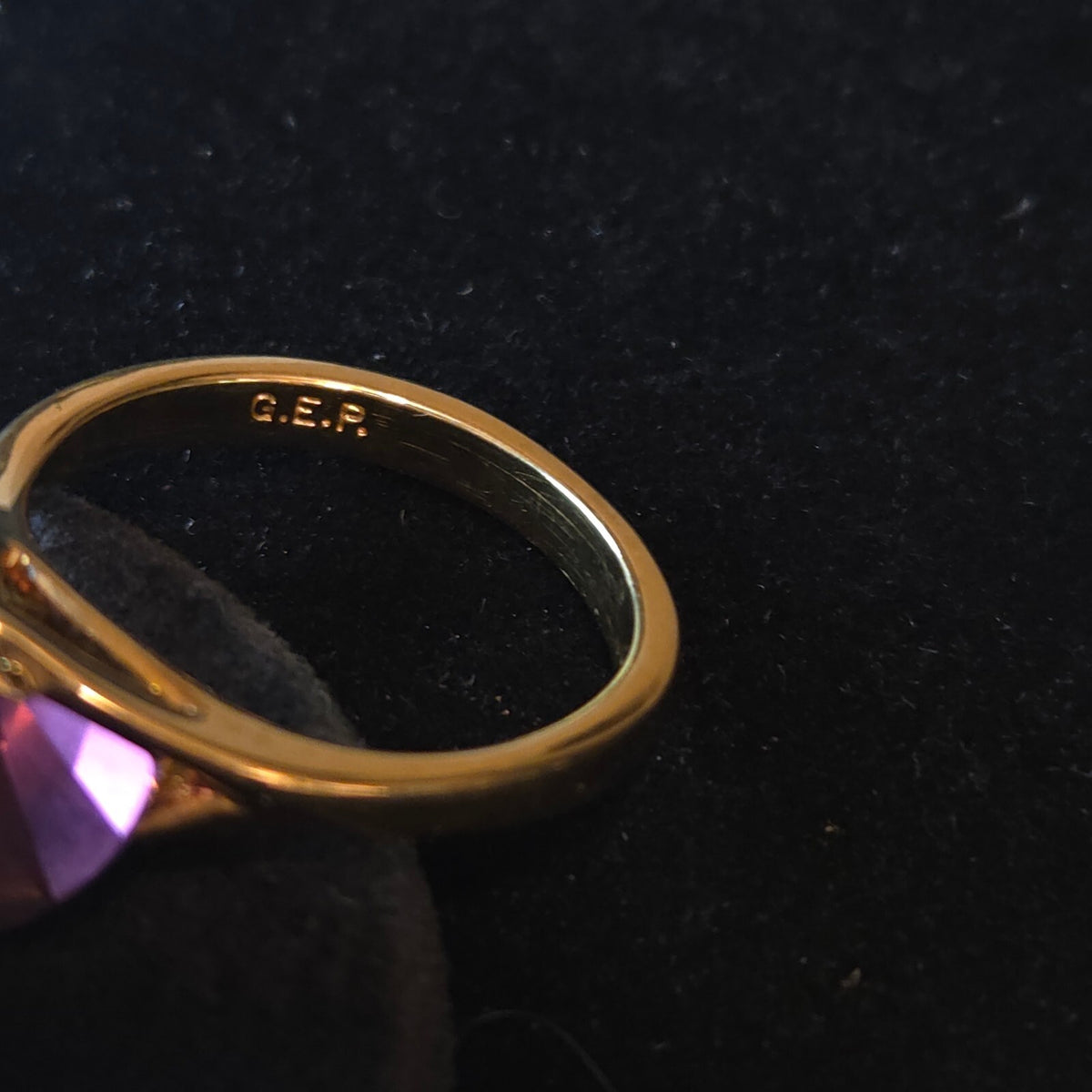 Vintage Amethyst Glass 18K Gold Electroplated Ring Size 10