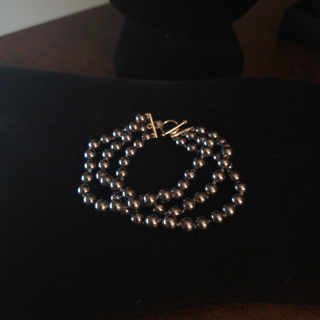 Sterling Silver 7 1/2" 3 Strand Dark Grey Pearl Bracelet