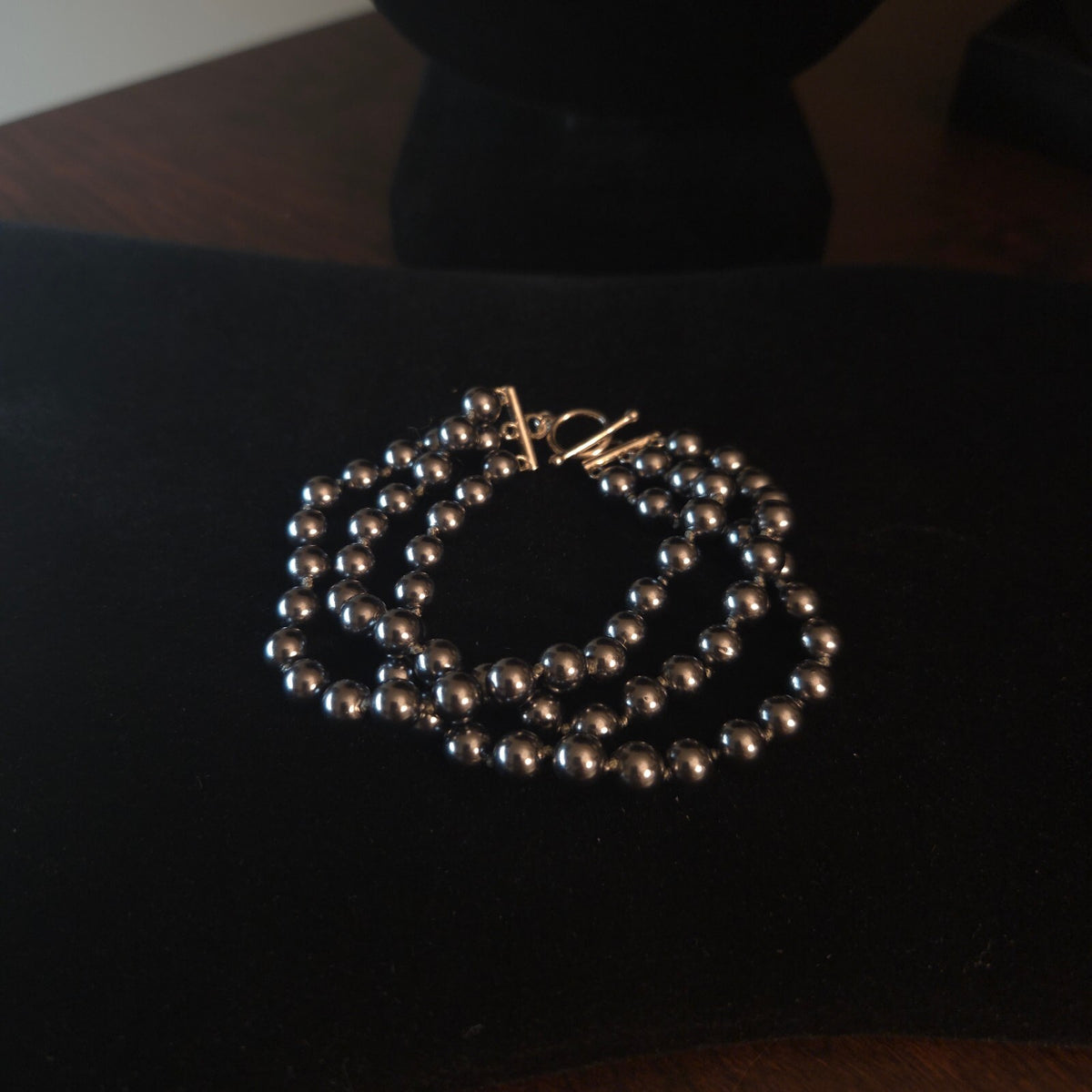 Sterling Silver 7 1/2" 3 Strand Dark Grey Pearl Bracelet