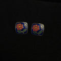 Vintage Square Blue Cloisonné Enamel Flower Stud Earrings