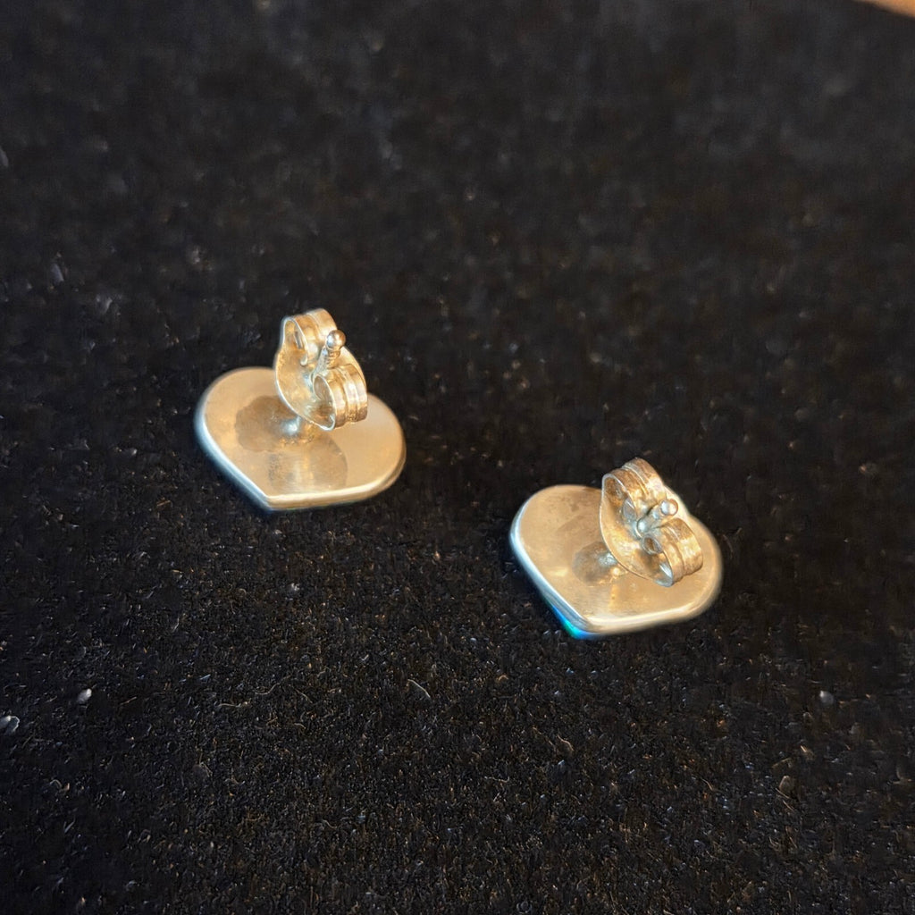 Sterling Silver Blue/Green Fire Opal Heart Post Earrings