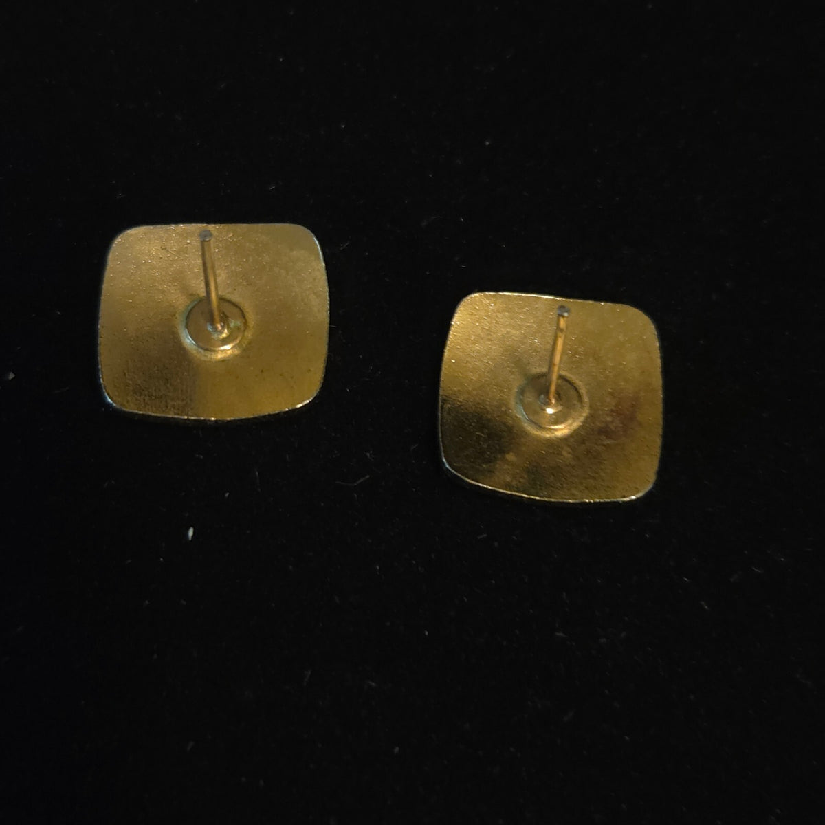 Vintage Square Blue Cloisonné Enamel Flower Stud Earrings