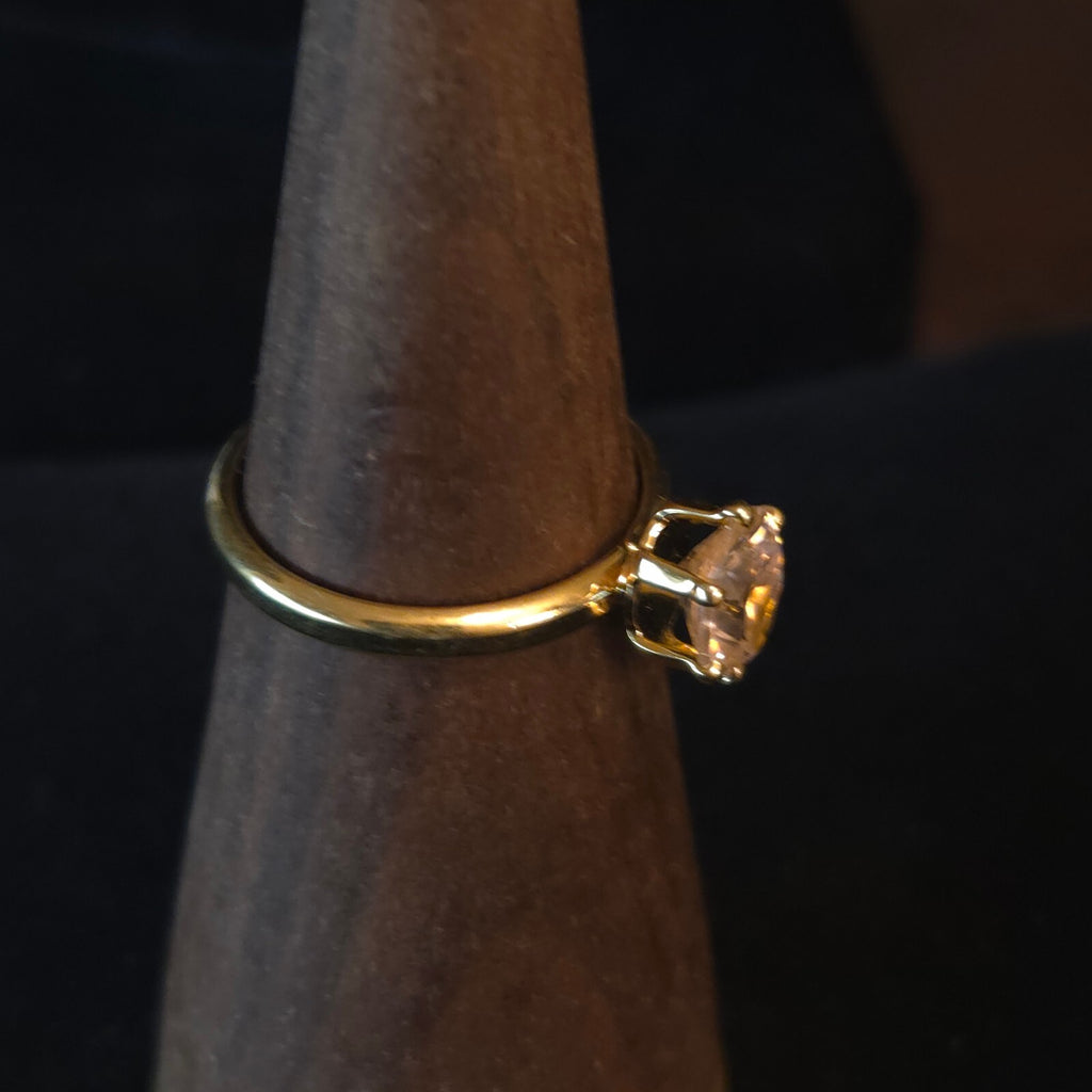 18K Gold Plated Ring with Pink Glass