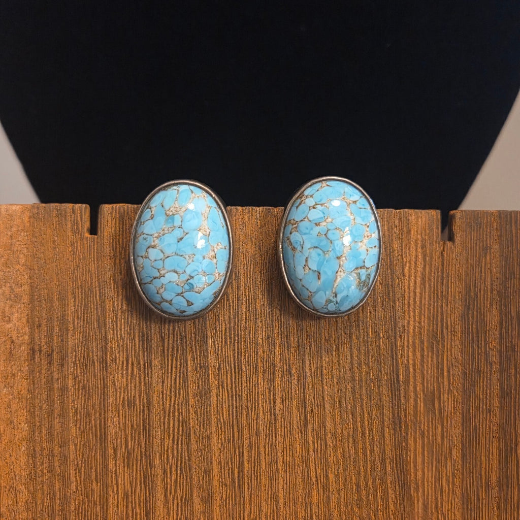 Vintage Sterling Silver Hubble Glass Clip-on Earrings