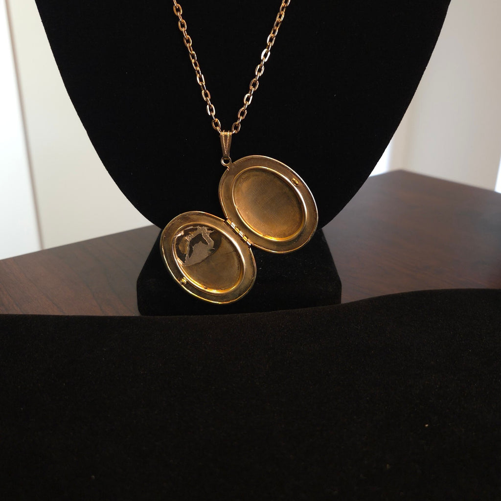 Vintage gold-tone enameled floral and rose design locket