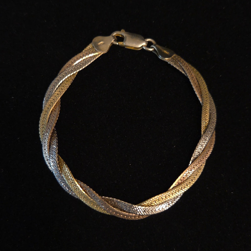 Sterling Silver 7" Tri-Color Braided Bracelet
