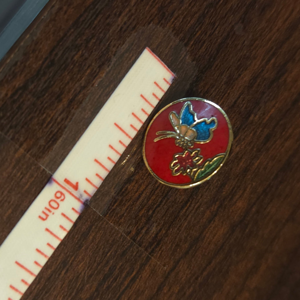 Vintage Round Red Cloisonné Enamel Stud Earrings