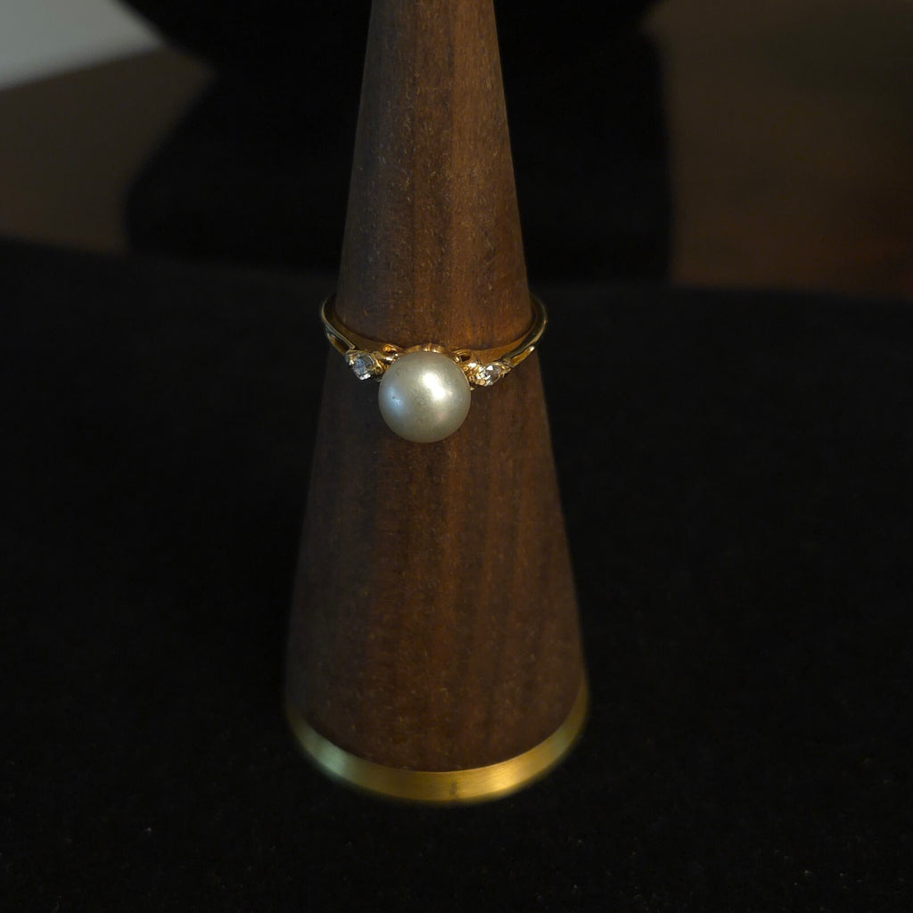 Vintage Size 7 10K Gold 6mm Pearl and CZ Ring