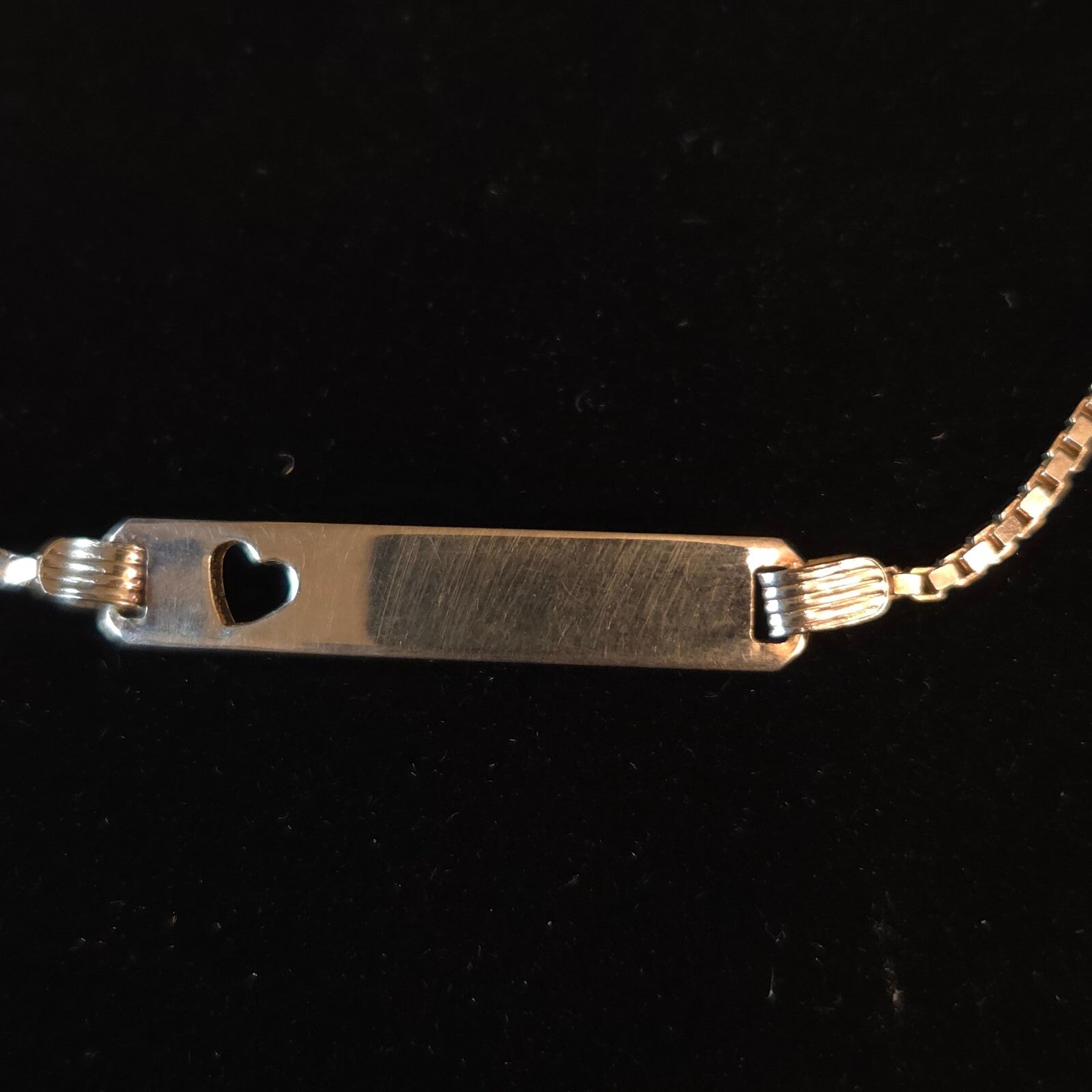 Vintage Sterling Silver 9" Ankle ID Heart Box Chain Bracelet