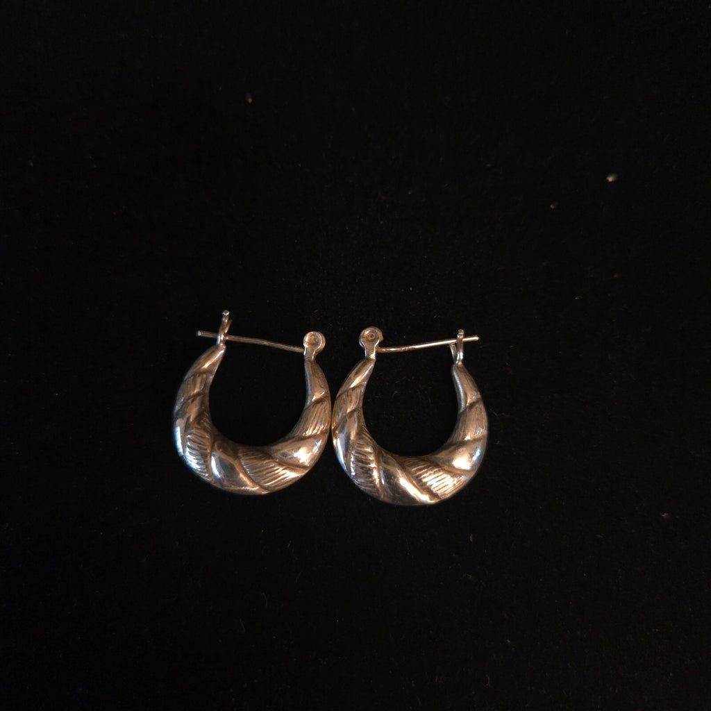 Vintage Sterling Silver Shrimp Style Hoop Earrings