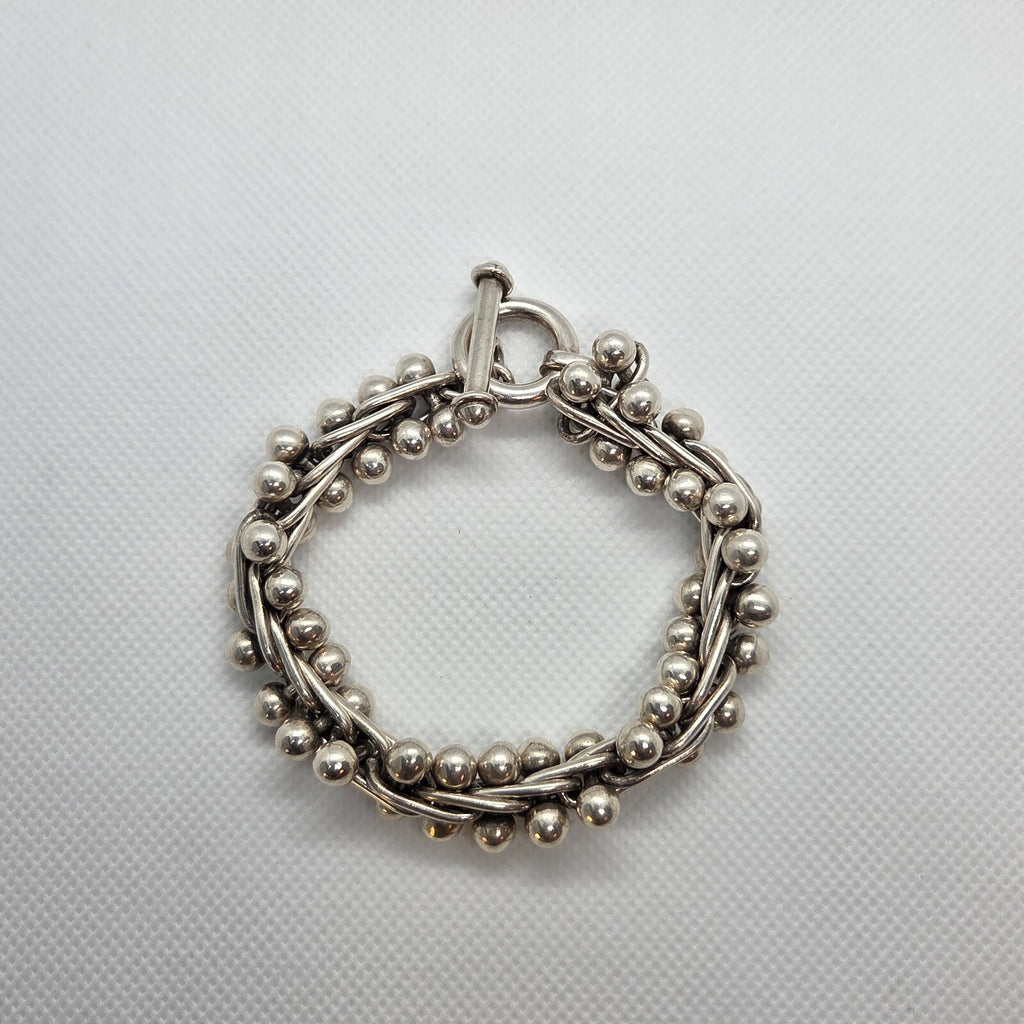 VINTAGE 8 1/2" Heavy Sterling Silver Barbell DNA Bracelet - Spratling Style