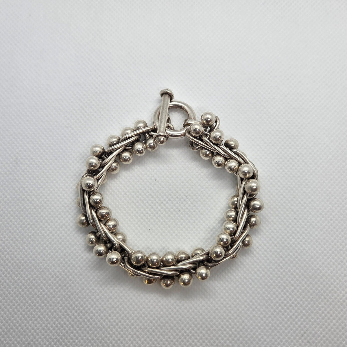 VINTAGE 8 1/2" Heavy Sterling Silver Barbell DNA Bracelet - Spratling Style
