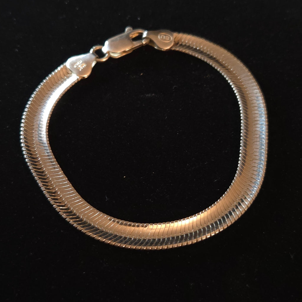 Vintage 7 1/4" Sterling Silver Textured Herringbone Bracelet