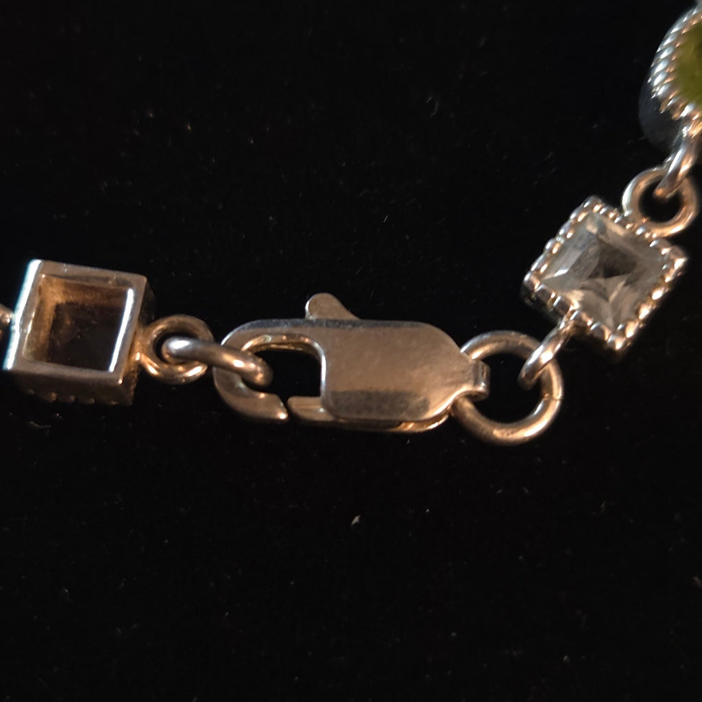 Vintage 7 1/4" Sterling Silver Multi-Gemstone Link Bracelet
