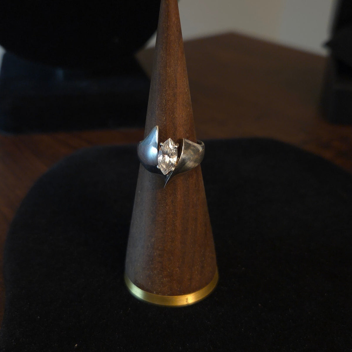 Vintage Size 7 Sterling Silver Marquee-cut CZ Bypass Ring