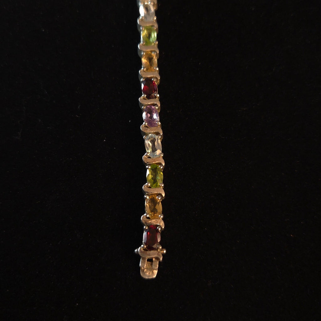 Vintage 7 1/2" Sterling Silver MultiGemstone Tennis Bracelet