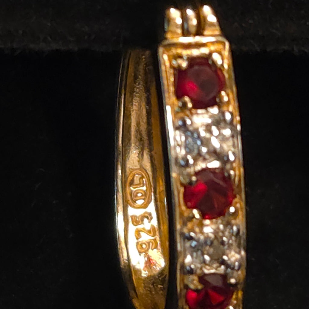 Gold over Sterling Silver Red CZ Earrings