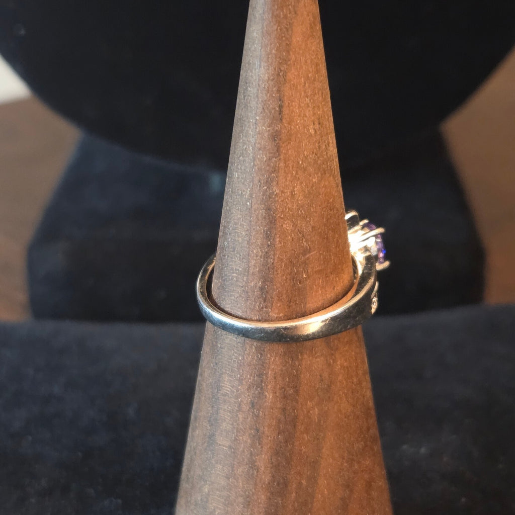 Silver Plated Cocktail Ring with Purple Stones