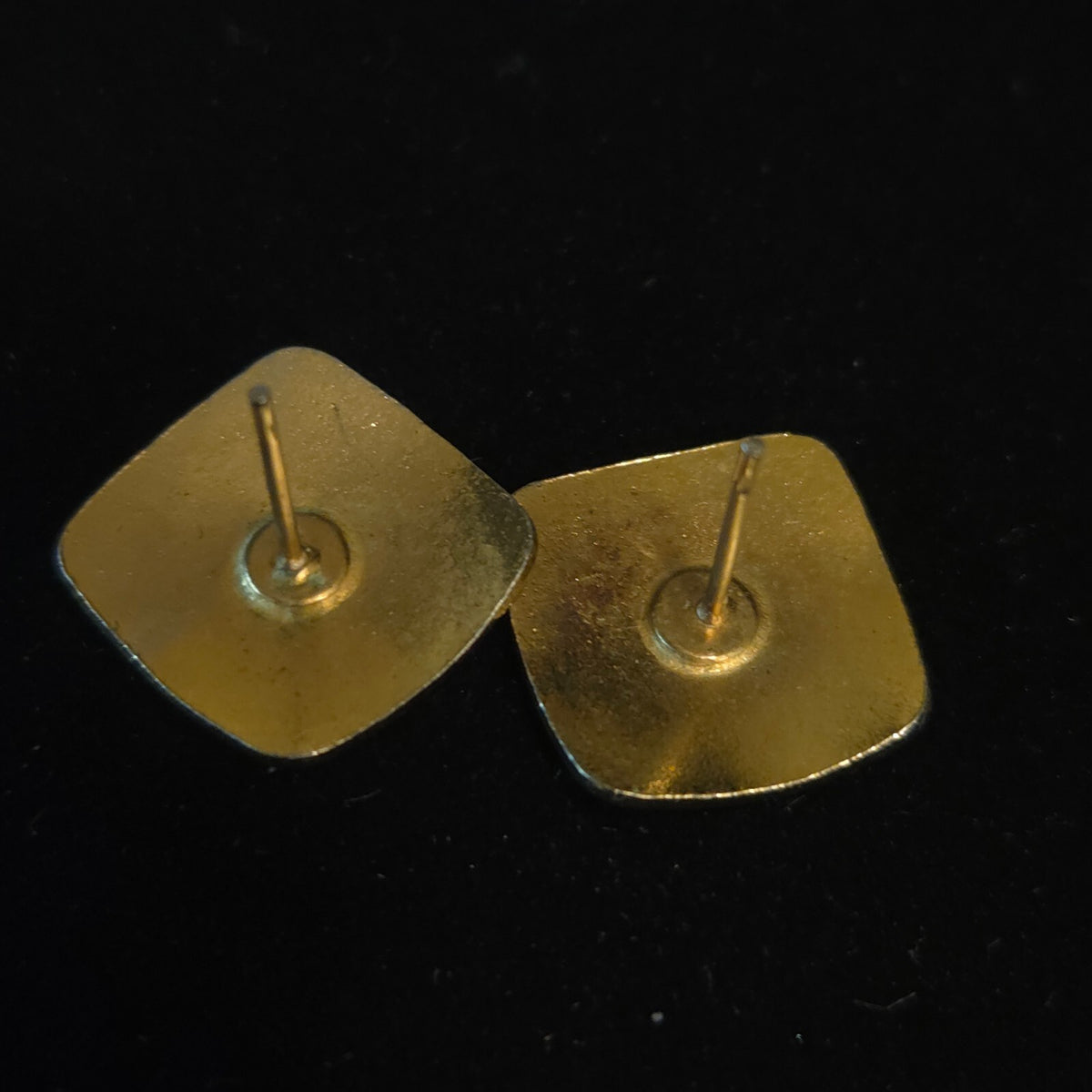 Vintage Square Blue Cloisonné Enamel Flower Stud Earrings