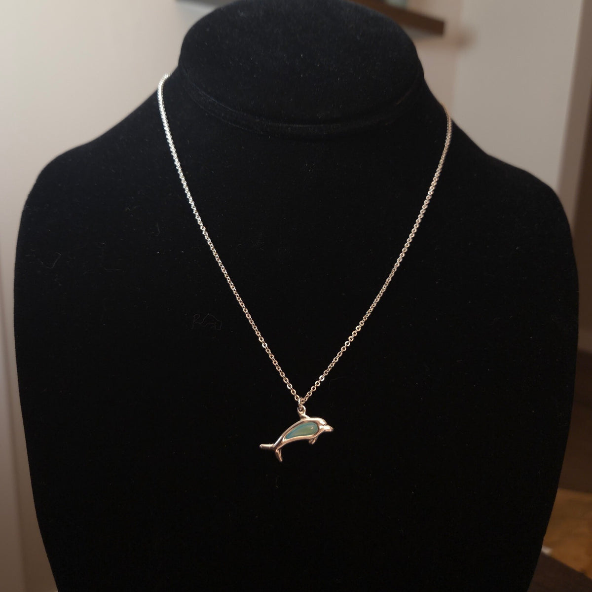 Silver-Tone 18" Blue Dolphin Pendant Necklace