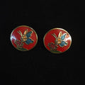 Vintage Round Red Cloisonné Enamel Stud Earrings