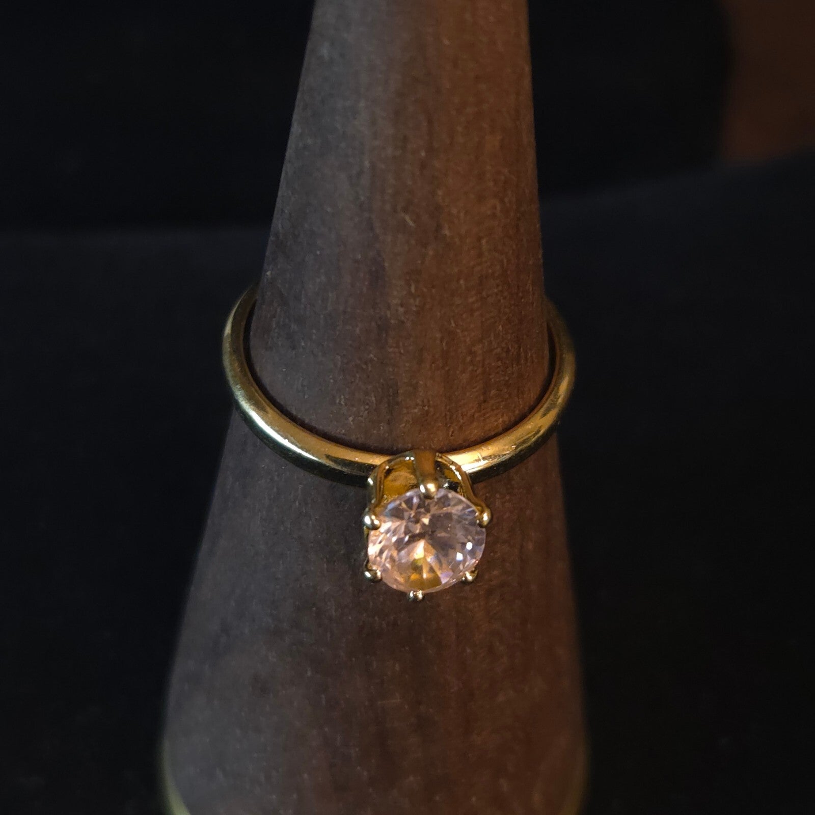 18K Gold Plated Ring with Pink Glass