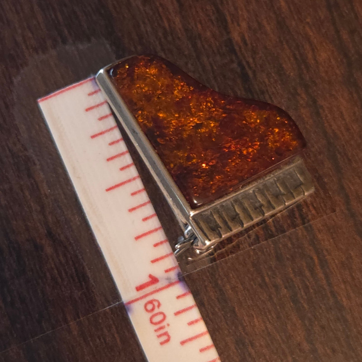 Valerio 888 Sterling Silver and Cognac Baltic Amber Grand Piano Pin