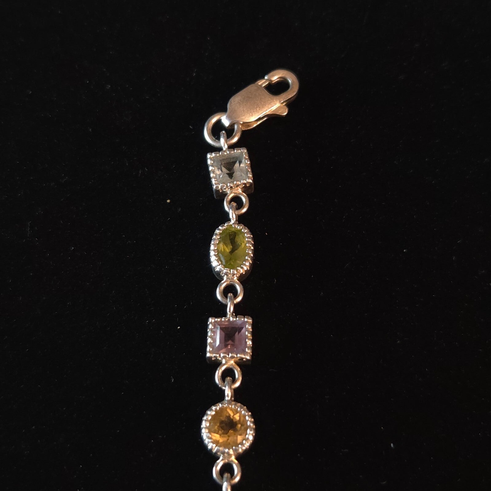 Vintage 7 1/4" Sterling Silver Multi-Gemstone Link Bracelet