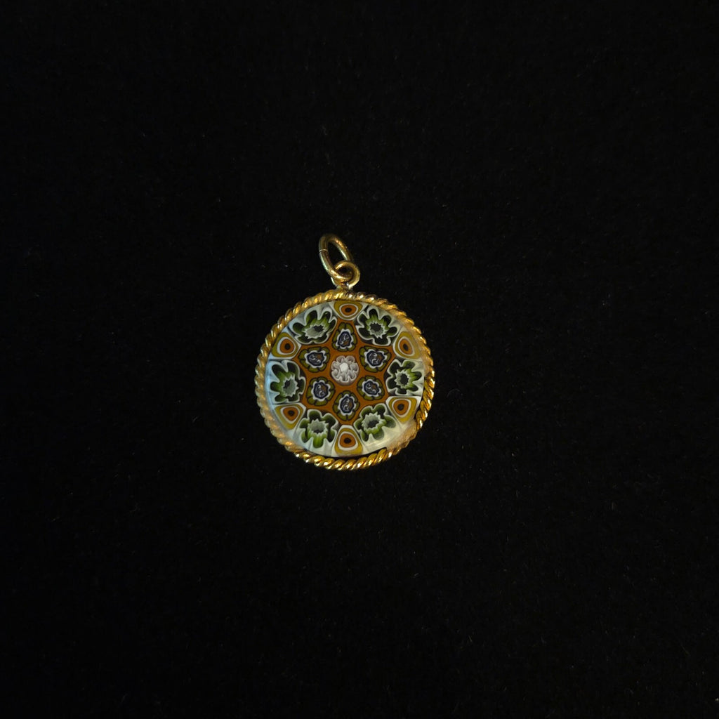 Vintage Gold-plated Italian Millefiori Art Glass Pendant