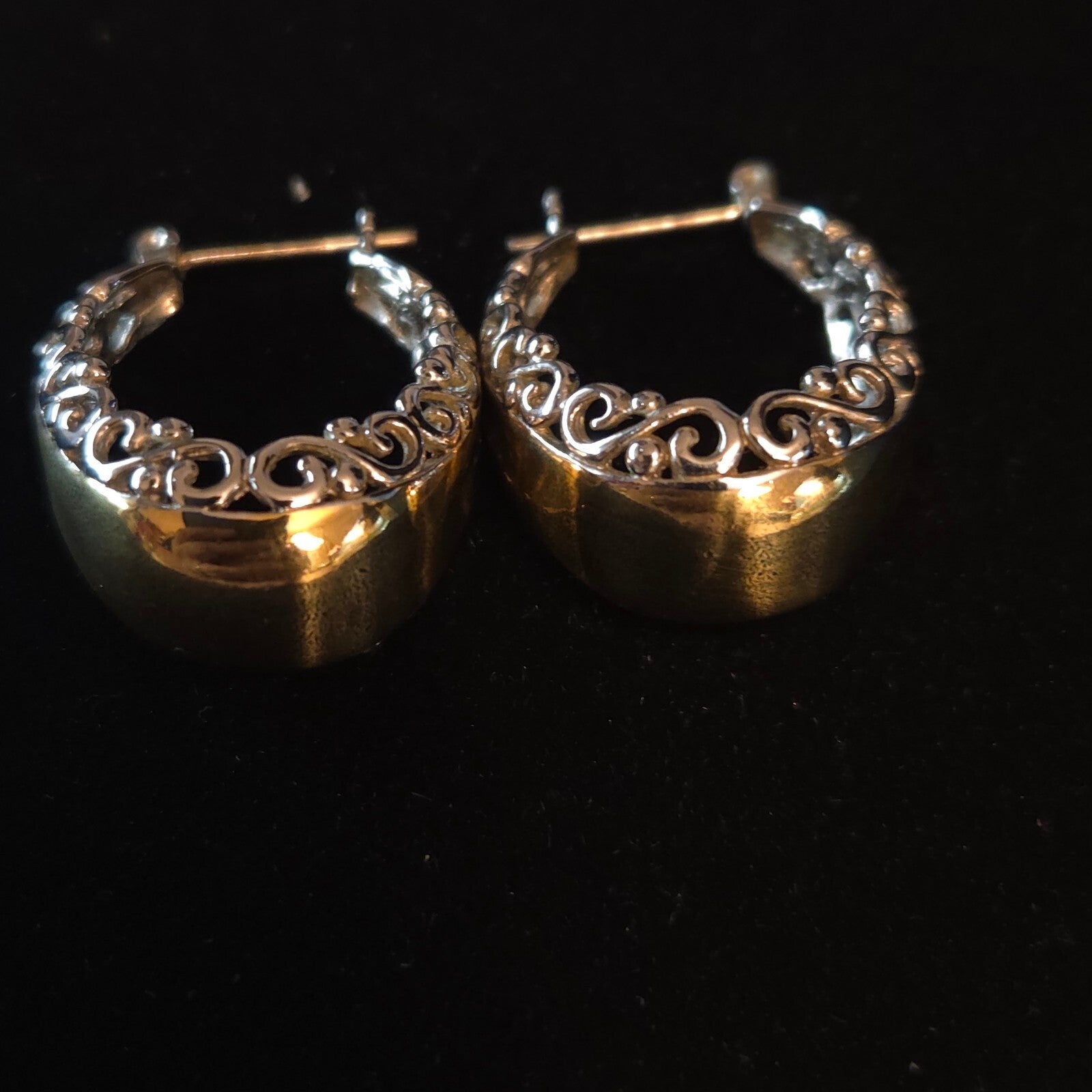 Vintage 925 Sterling Silver Filigree Cutout Hoop Earrings