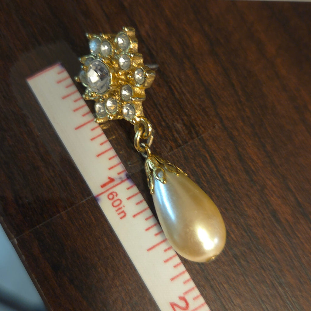 Vintage 1928 Gold-Tone Pearl & Crystal Dangle Earrings