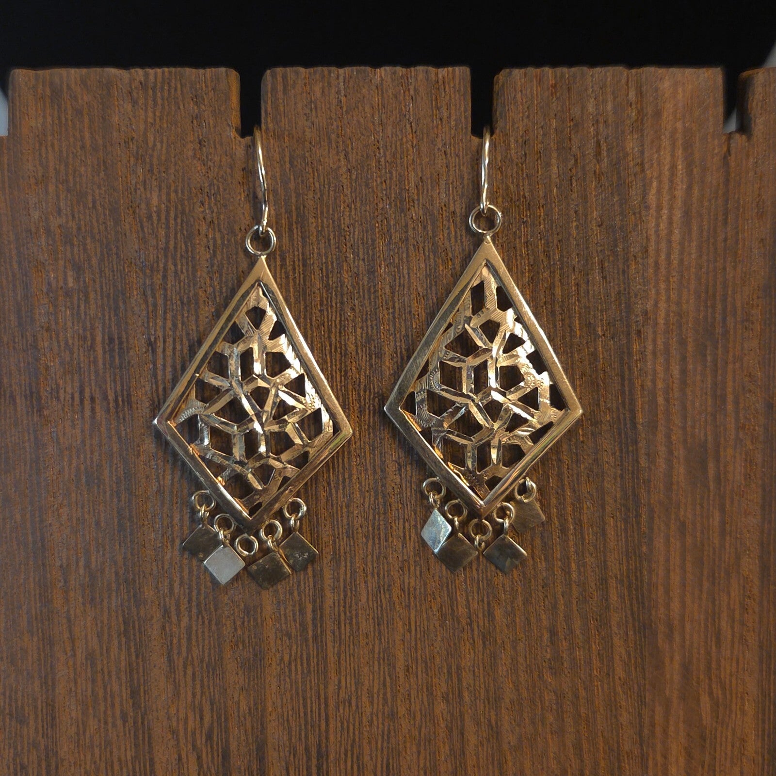 Gold-toned triagle filigree Dangle Earrings