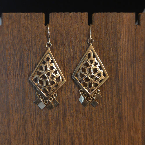 Gold-toned triagle filigree Dangle Earrings