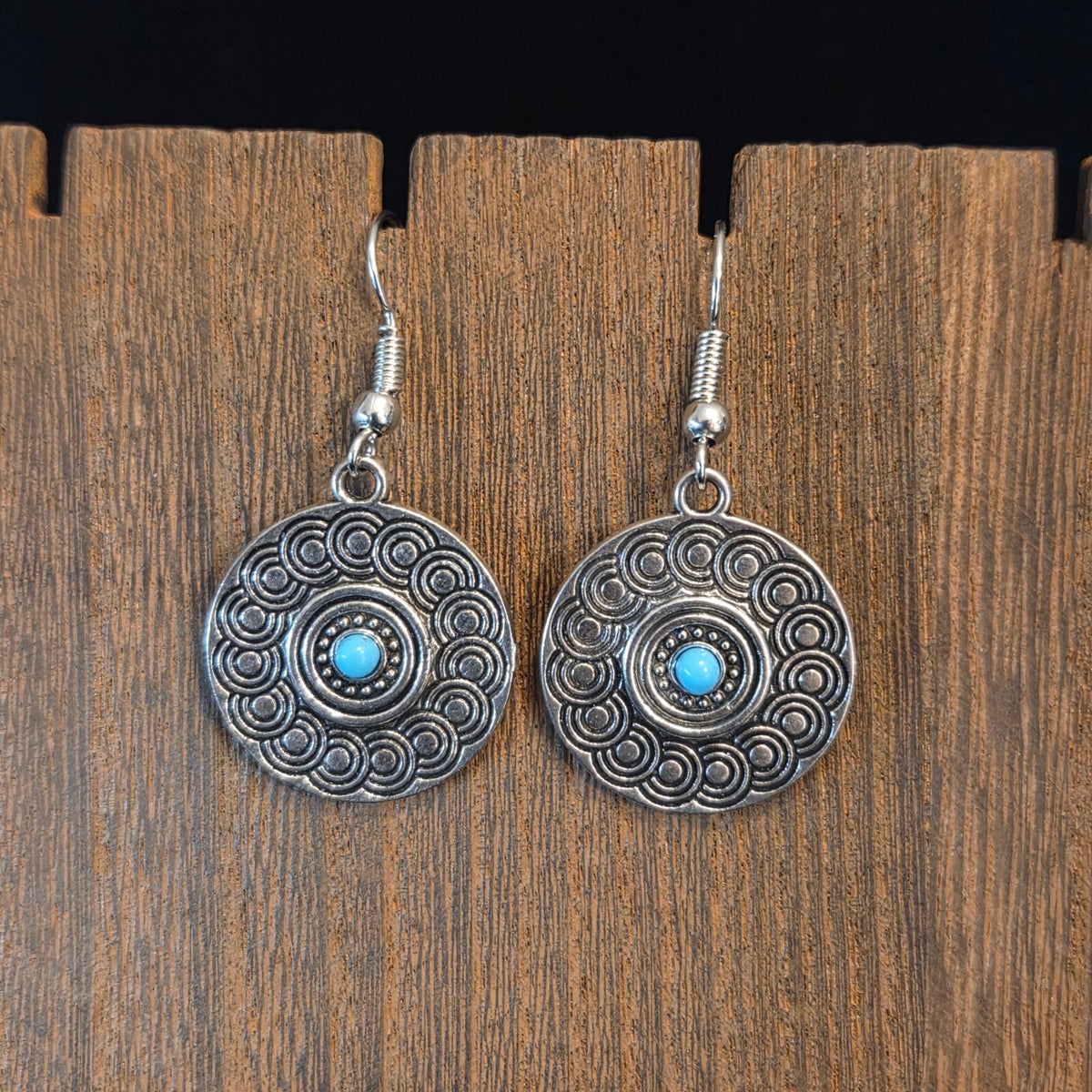 Silver-Tone Dangle Earrings with Small Turquoise Center