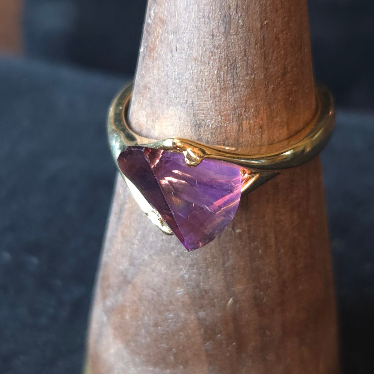 Vintage Amethyst Glass 18K Gold Electroplated Ring Size 10