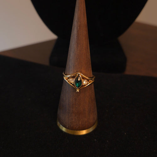 Avon Size 9.5 Gold Plated Emerald Color Marquise Ring