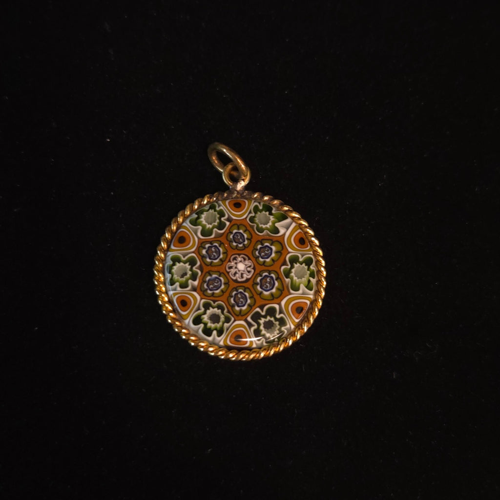 Vintage Gold-plated Italian Millefiori Art Glass Pendant