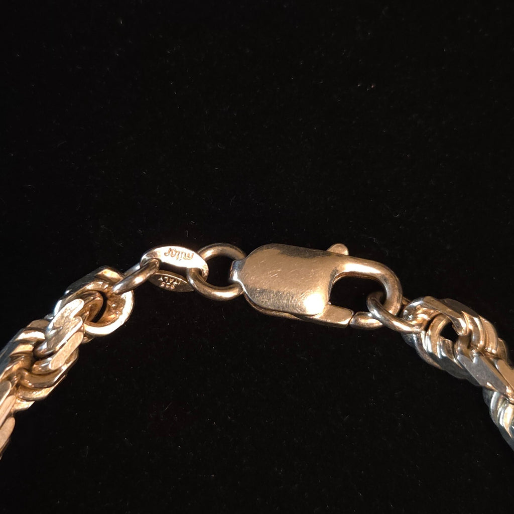 Vintage Sterling Silver 4MM Diamond-Cut Rope Chain Bracelet