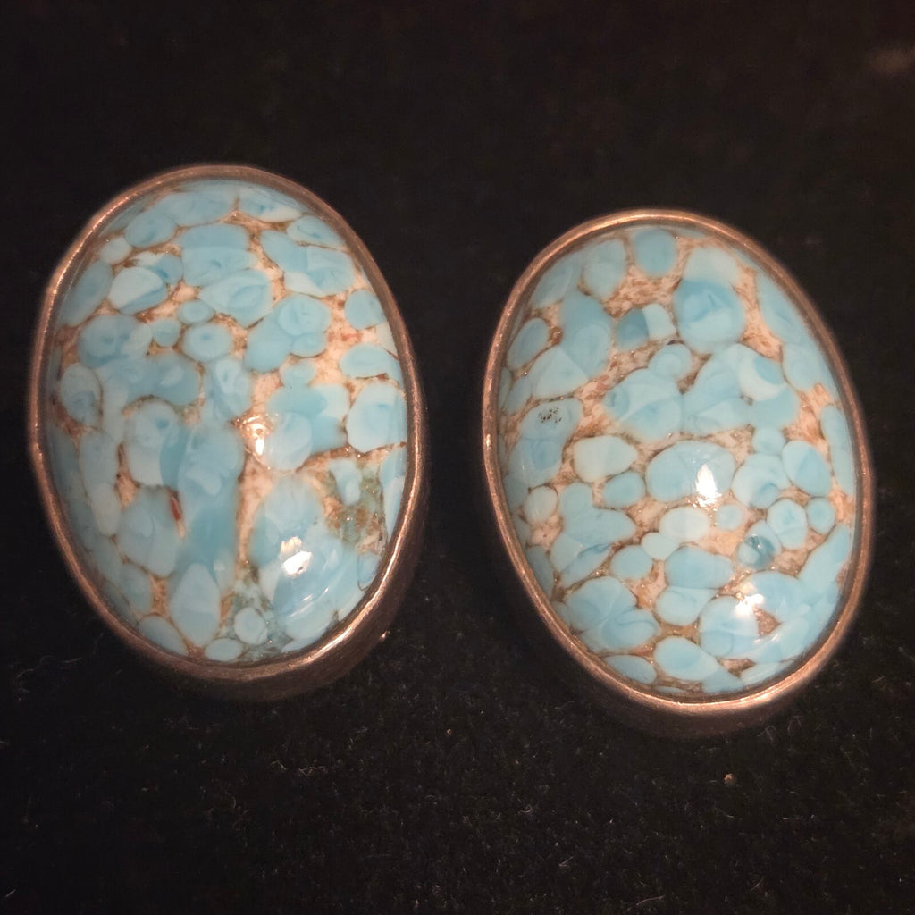 Vintage Sterling Silver Hubble Glass Clip-on Earrings