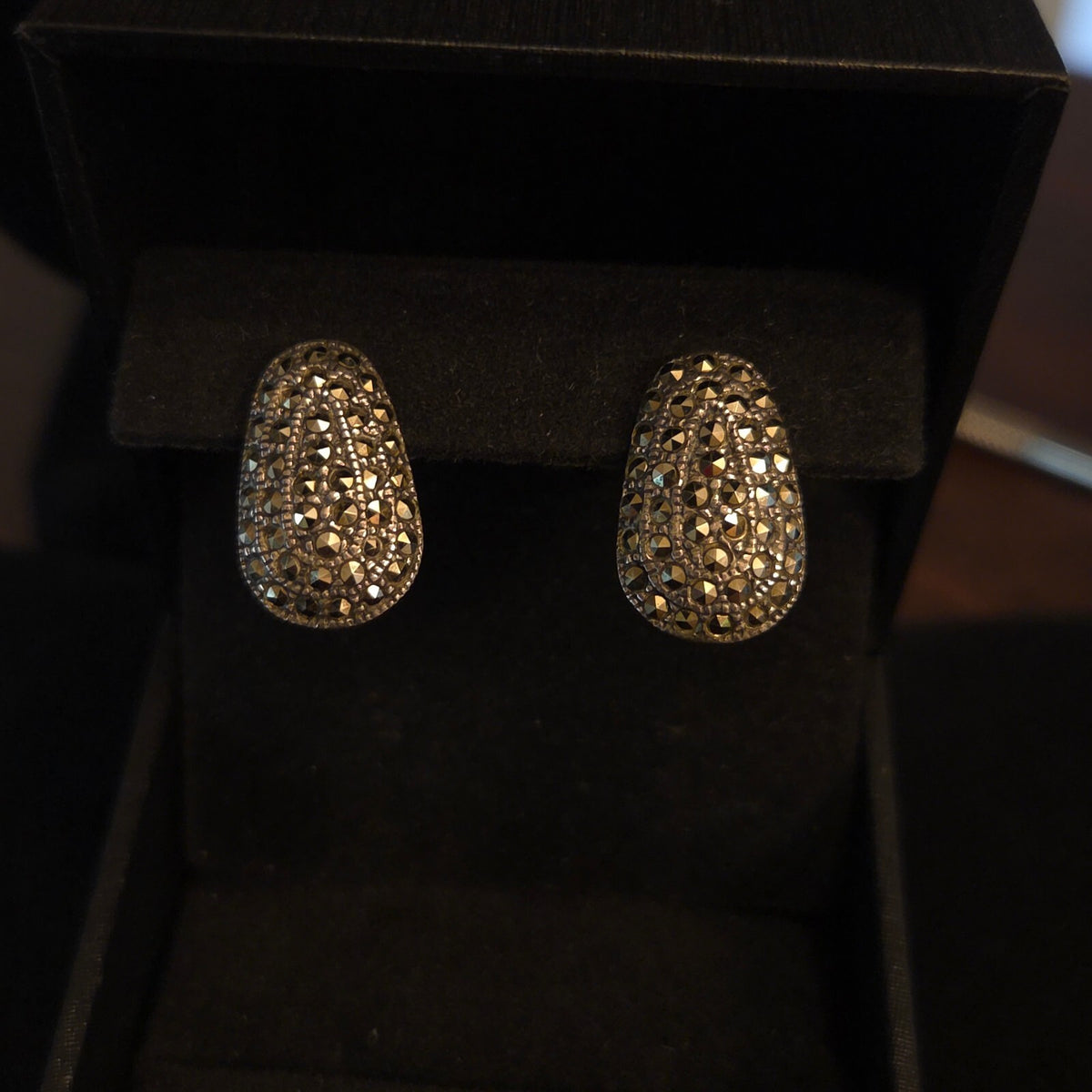 Vintage Art Deco Sterling Silver Teardrop Marcasite Earrings
