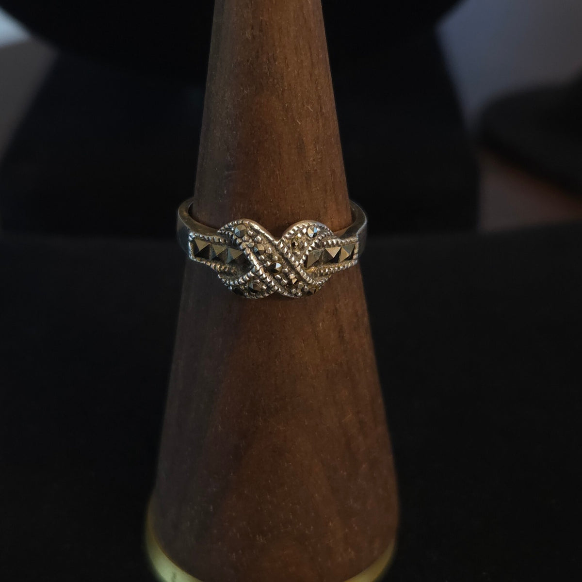 Vintage Size 7 Sterling and Marcasite Crossed Ring