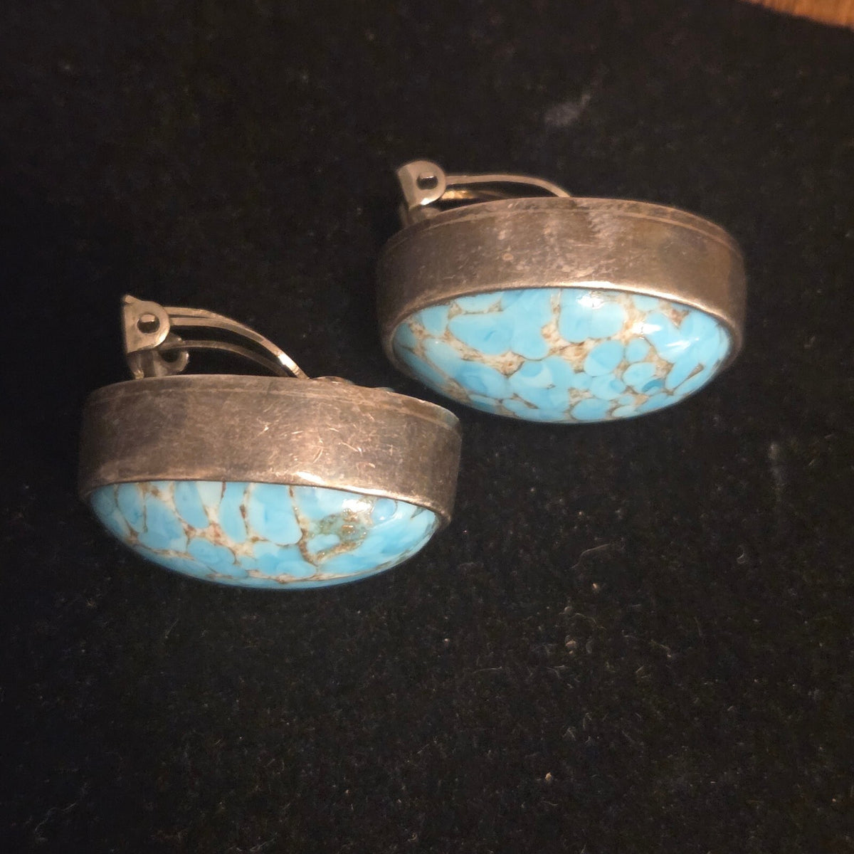 Vintage Sterling Silver Hubble Glass Clip-on Earrings