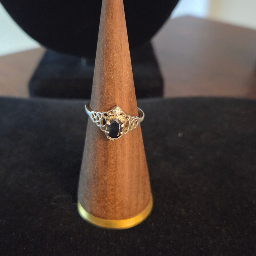 Vintage Size 8 Sterling Silver with Black Oval Sapphire Ring