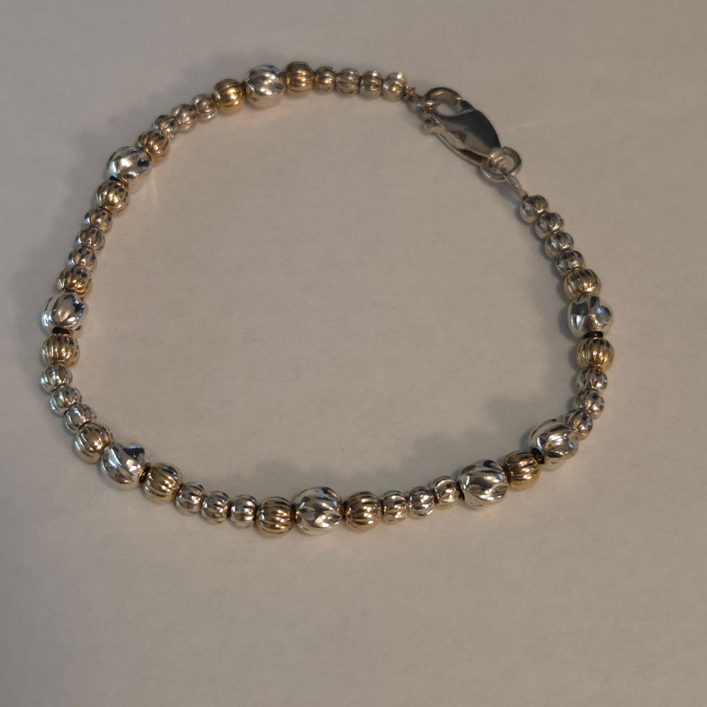 Sterling Silver and Gold 7 1/2" Beaded Bracelet