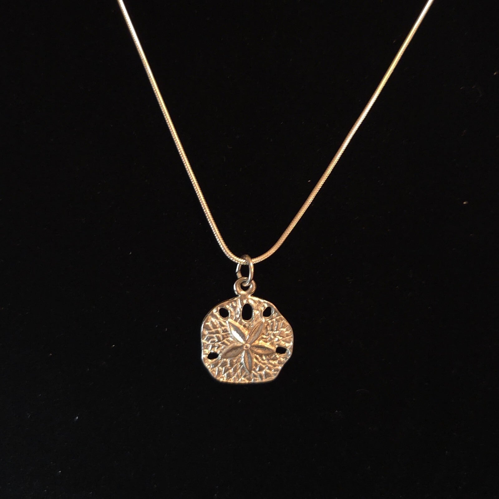 Vintage Sterling Silver Snake Chain with Sterling Sand Dollar Charm