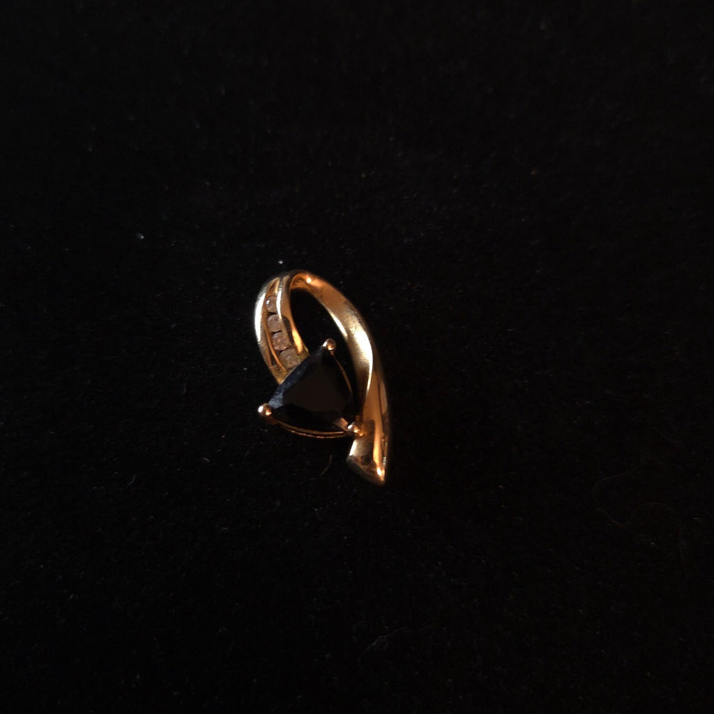 Vintage 14K Trillion-cut Black Onyx & Diamond Pendant