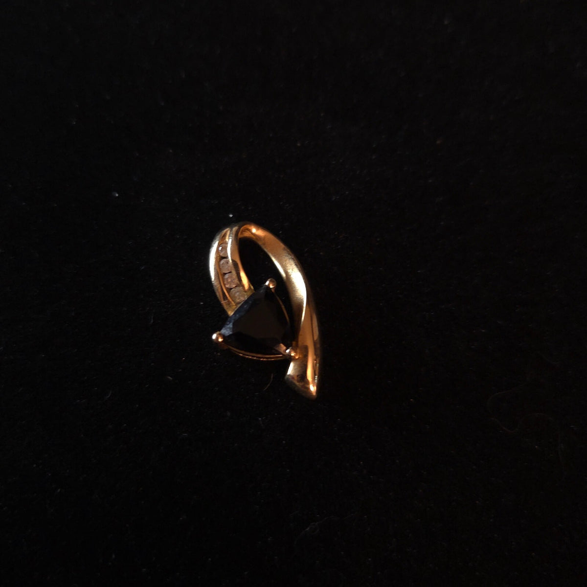 Vintage 14K Trillion-cut Black Onyx & Diamond Pendant